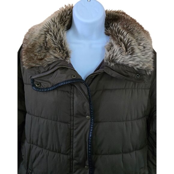 Old Navy Womens Faux Fur Collar Puffer Jacket Brown boho cottagecore warm soft - Picture 4 of 7